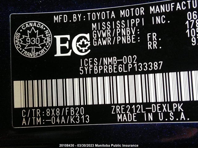 Toyota COROLLA LE 2020 5YFBPRBE6LP133387 Image 10