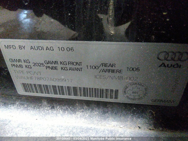 WAUHF78P07A099917 Audi A3 2.0T