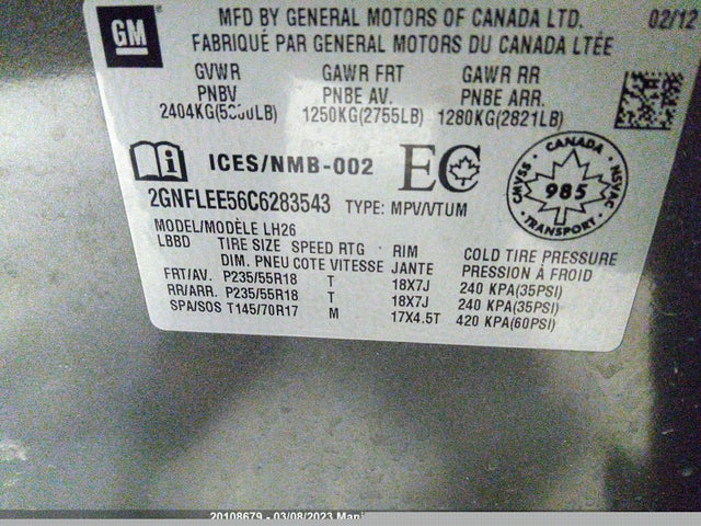 Chevrolet Equinox Lt V6  2012 2GNFLEE56C6283543 Image 9