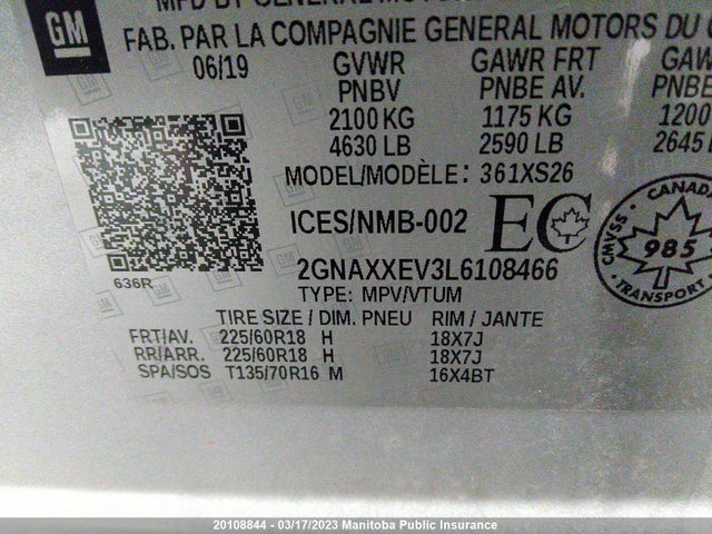 Chevrolet EQUINOX LS 2020 2GNAXXEV3L6108466 Image 9