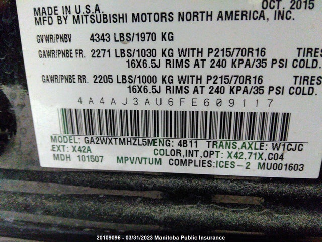 4A4AJ3AU6FE609117 Mitsubishi RVR SE