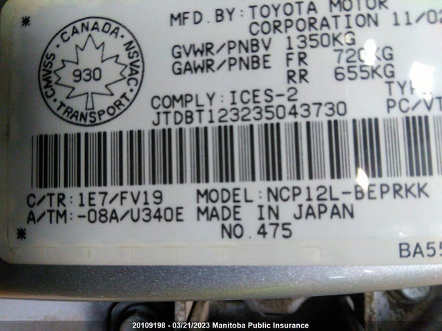 Toyota Echo 2003 JTDBT123235043730 Image 10