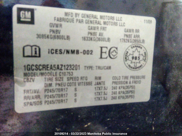 Chevrolet Silverado 1500 Wt Ext Cab  2010 1GCSCREA5AZ123201 Image 9