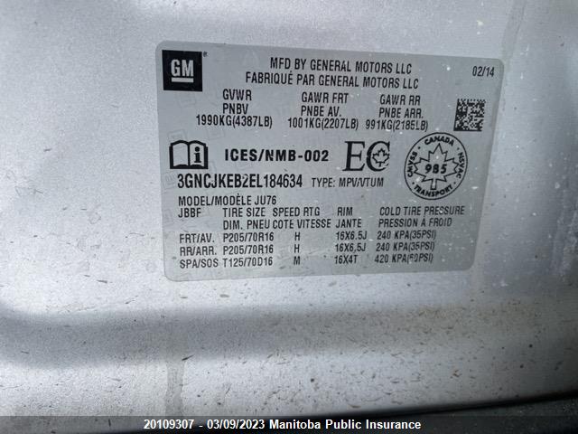 Chevrolet TRAX LS 2014 3GNCJKEB2EL184634 Image 9
