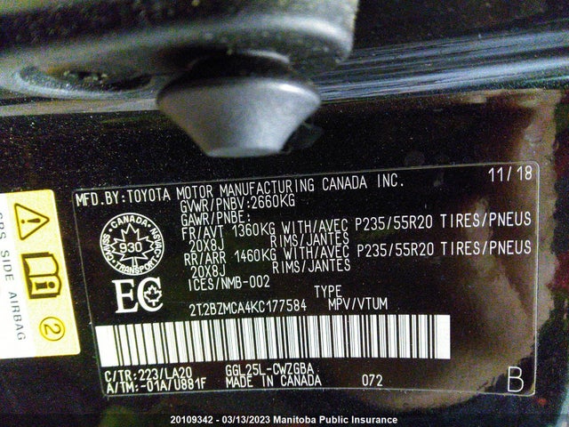 2T2BZMCA4KC177584 Lexus Rx350 