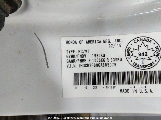 Honda Accord Touring 2016 1HGCR2F08GA805076 Image 10