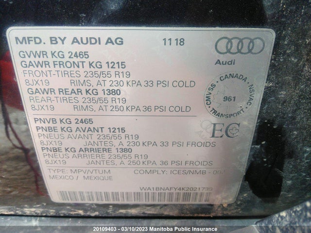 WA1BNAFY4K2021738 Audi Q5 Progressiv 45 2.0 Tfsi