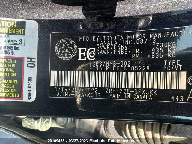 Toyota Corolla S 2014 2T1BURHE0EC005228 Image 9