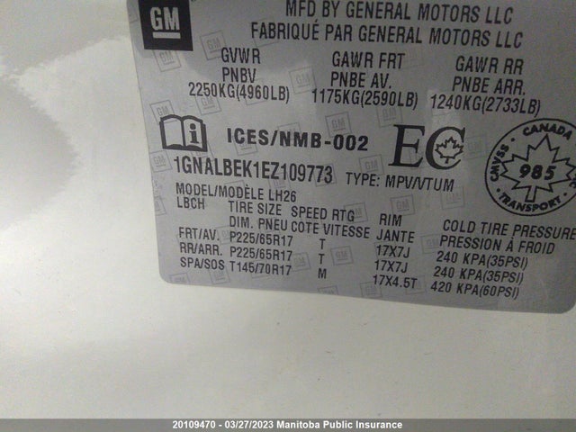 Chevrolet EQUINOX LT 2014 1GNALBEK1EZ109773 Image 9
