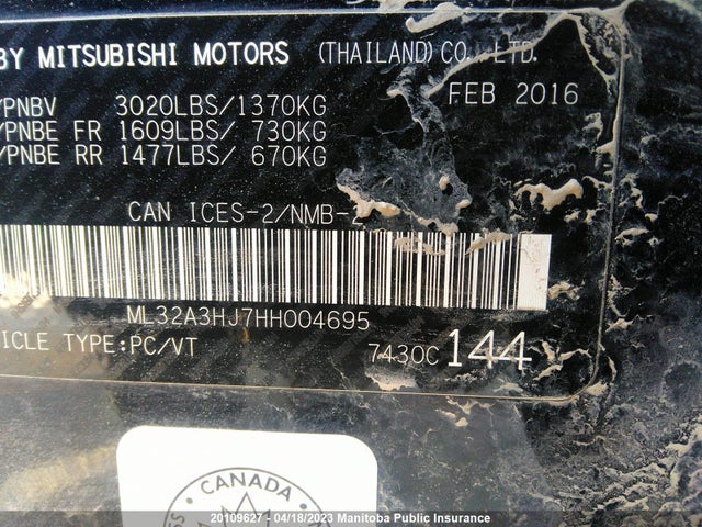 ML32A3HJ7HH004695 Mitsubishi MIRAGE ES