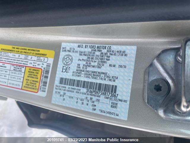 Ford FUSION SE 2017 3FA6P0H75HR173067 Image 9