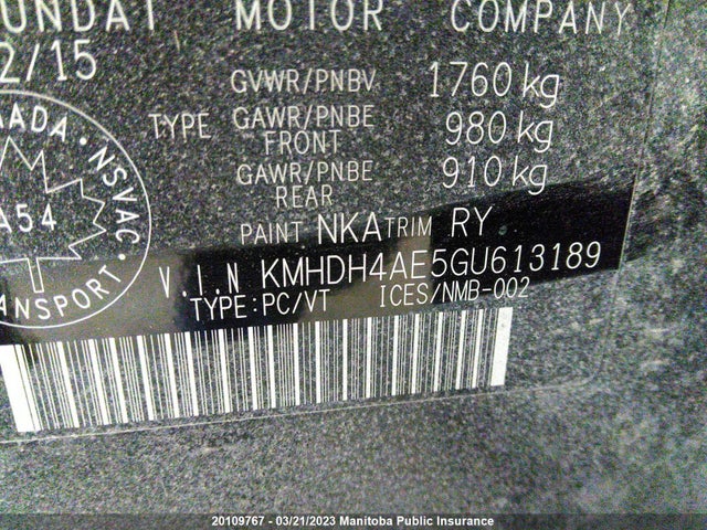 Hyundai ELANTRA SE 2016 KMHDH4AE5GU613189 Image 9