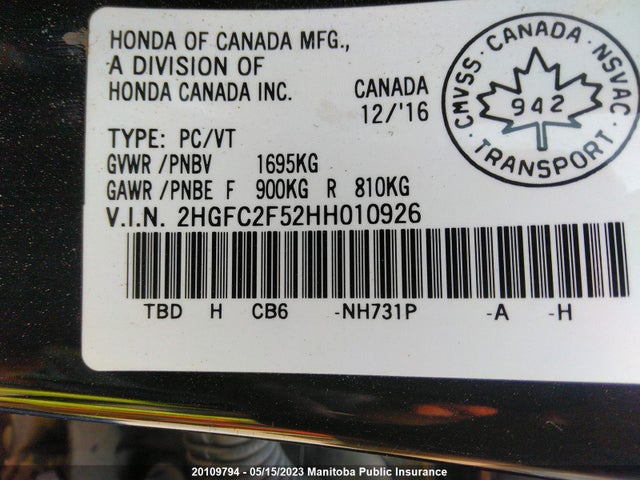 Honda Civic Lx 2017 2HGFC2F52HH010926 Image 9