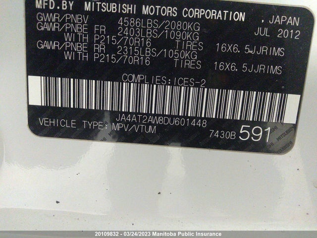 JA4AT2AW8DU601448 Mitsubishi Outlander Es