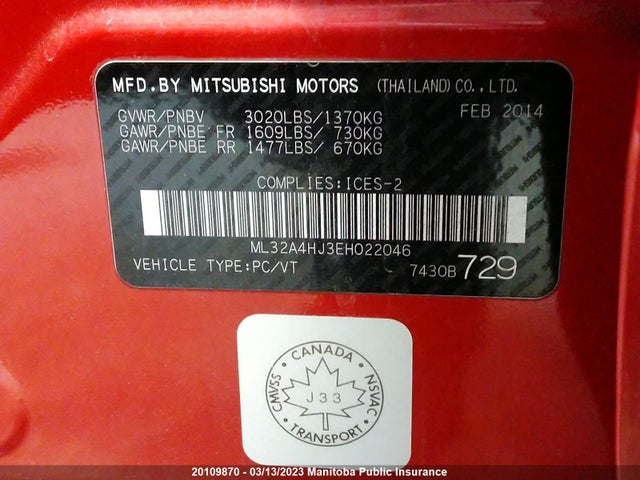 ML32A4HJ3EH022046 Mitsubishi MIRAGE SE