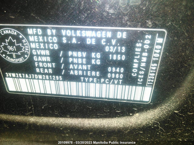 Volkswagen Jetta 2.0 2013 3VW2K7AJ7DM281295 Image 10