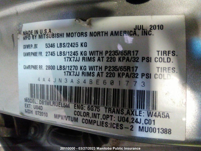 4A4JN3AS4BE601773 Mitsubishi Endeavor Se
