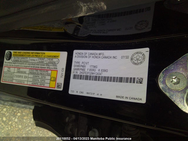 Honda CIVIC EX 2022 2HGFE2F32NH124347 Image 9