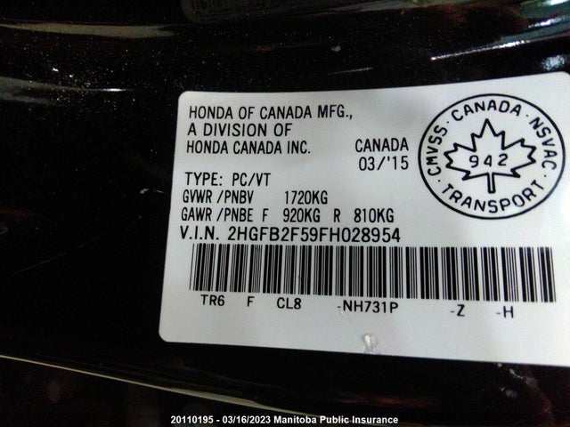 Honda CIVIC EX 2015 2HGFB2F59FH028954 Image 9