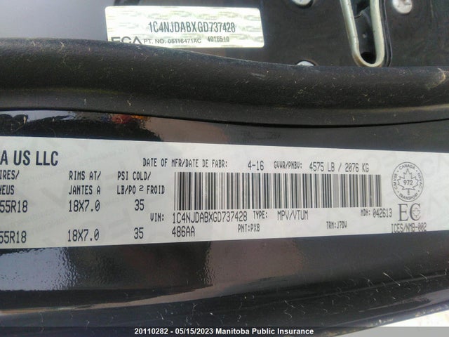 1C4NJDABXGD737428 Jeep Compass Sport