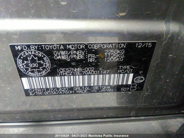 JTHCZ1BL7GA001147 Lexus GS 350