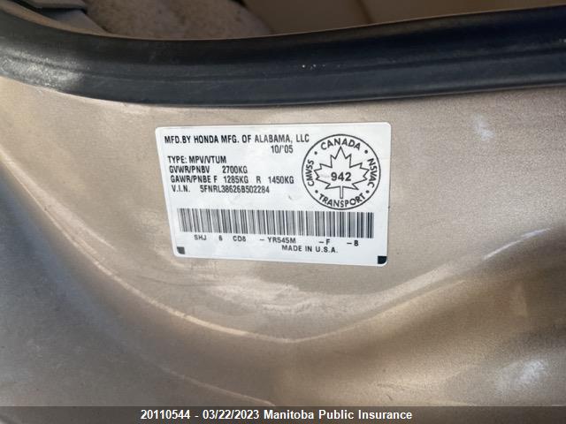 Honda Odyssey Ex-l  2006 5FNRL38626B502284 Image 9
