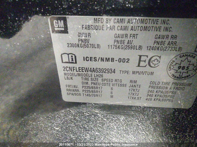 Chevrolet EQUINOX LT 2010 2CNFLEEW4A6392934 Image 10