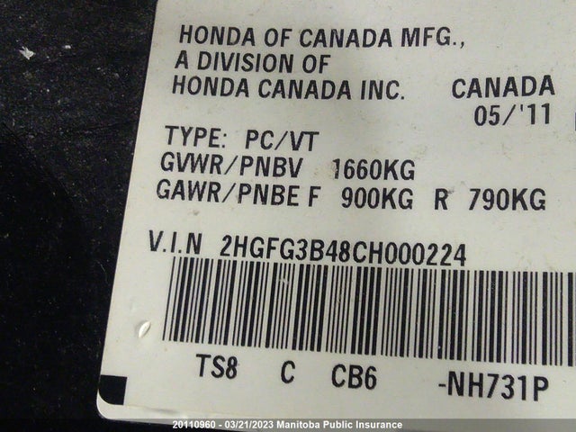Honda Civic Lx 2012 2HGFG3B48CH000224 Image 10