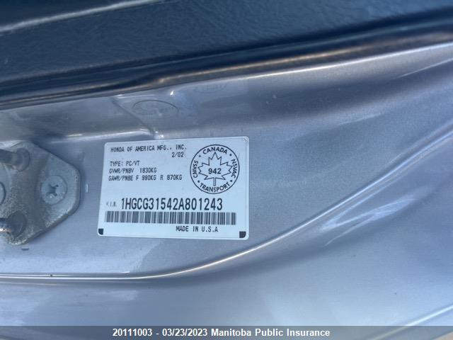 Honda ACCORD EX 2002 1HGCG31542A801243 Image 9