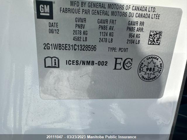 Chevrolet Impala Lt V6  2012 2G1WB5E31C1328596 Image 9