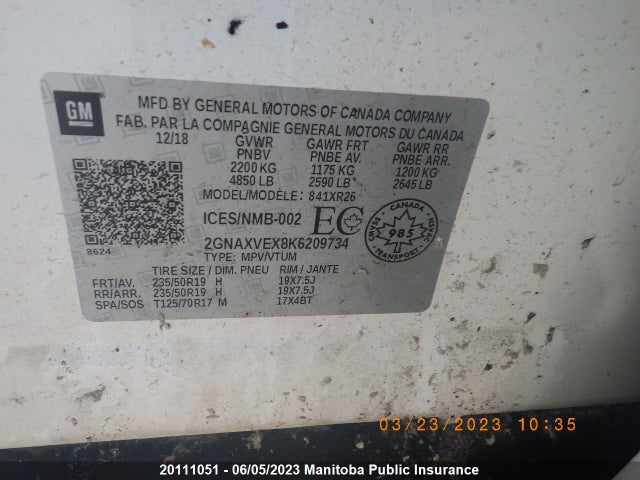 Chevrolet Equinox Lt 2.0t  2019 2GNAXVEX8K6209734 Image 9
