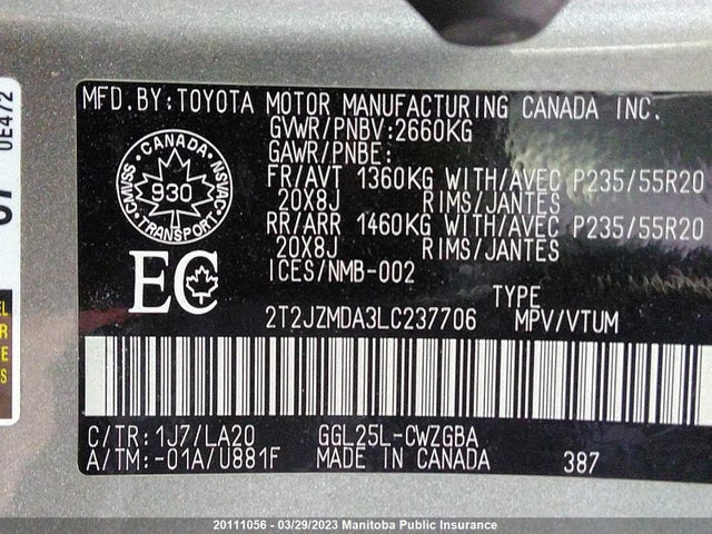 2T2JZMDA3LC237706 Lexus Rx350 