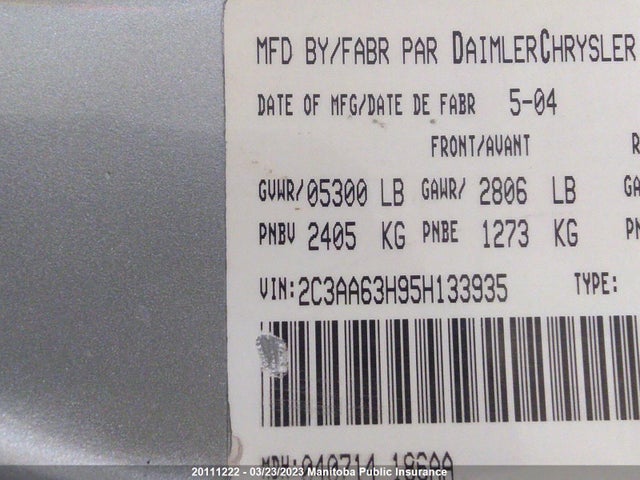 2C3AA63H95H133935 Chrysler 300C