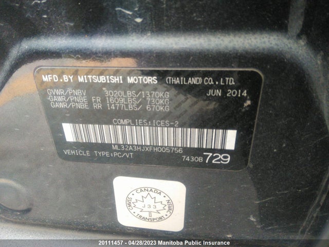 ML32A3HJXFH005756 Mitsubishi MIRAGE ES