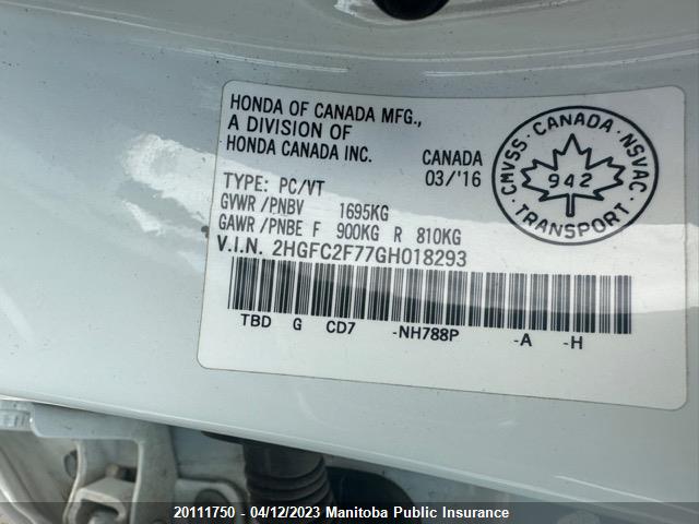 Honda CIVIC EX 2016 2HGFC2F77GH018293 Image 9
