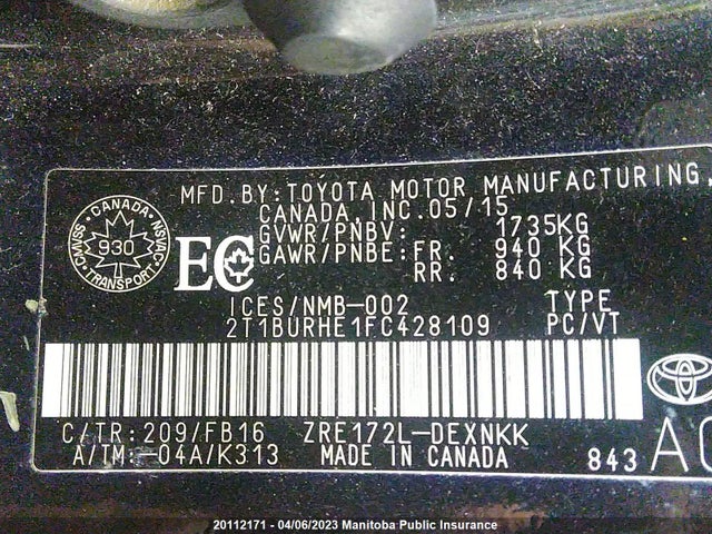 Toyota COROLLA LE 2015 2T1BURHE1FC428109 Image 10