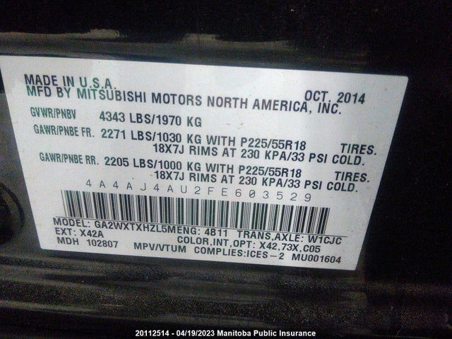 4A4AJ4AU2FE603529 Mitsubishi RVR SE