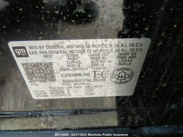 Chevrolet EQUINOX LT 2022 3GNAXUEV7NL296339 Image 10