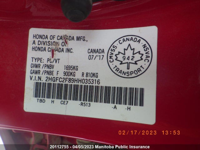 Honda CIVIC EX 2017 2HGFC2F89HH035316 Image 10