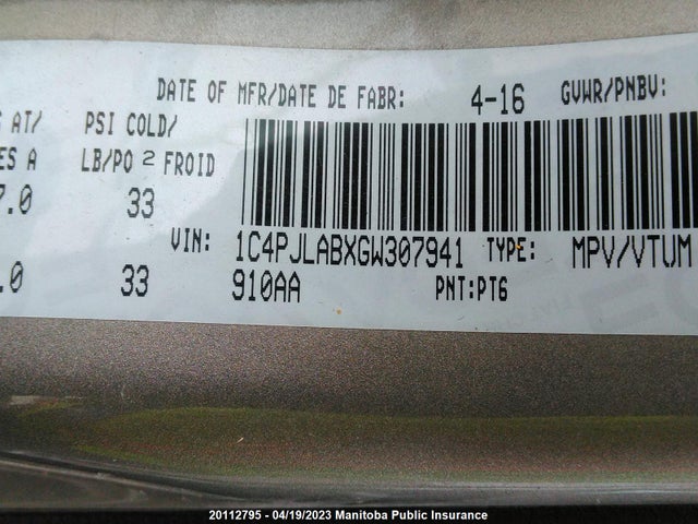 1C4PJLABXGW307941 Jeep Cherokee Sport