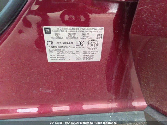 Chevrolet EQUINOX LT 2017 2GNALCEK8H1609612 Image 9