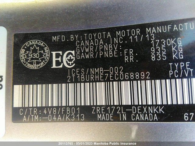 Toyota COROLLA CE 2014 2T1BURHE7EC068892 Image 10