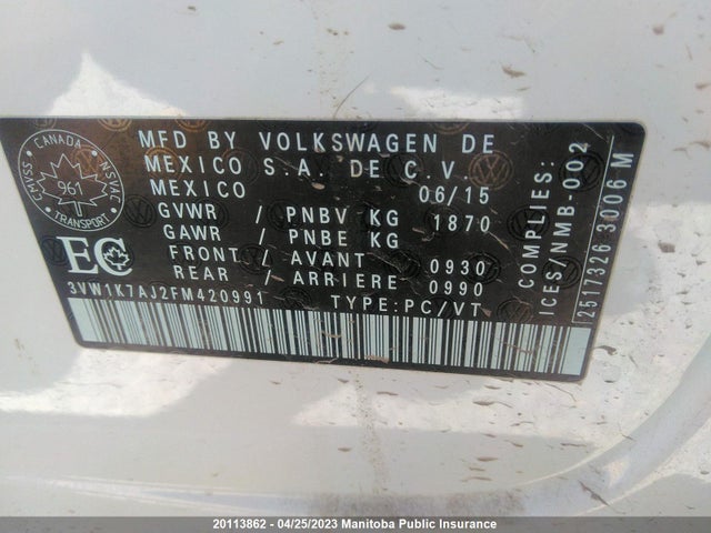 Volkswagen Jetta 2.0 2015 3VW1K7AJ2FM420991 Image 10
