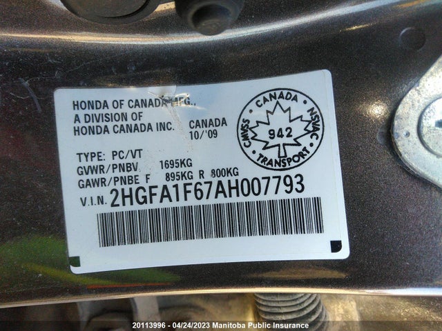 Aukcja sprzedaży 2010 Honda Civic Lx, vin: 2HGFA1F67AH007793, numer aukcji: 20113996