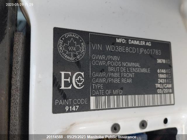 Mercedes Benz Sprinter 2500 Wb 170 Cargo Van  2018 WD3BE8CD1JP601783 Image 9