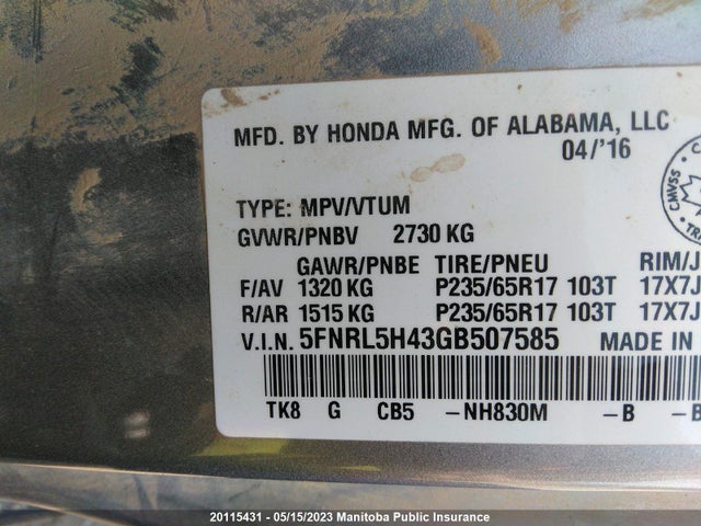 Honda ODYSSEY EX 2016 5FNRL5H43GB507585 Image 10