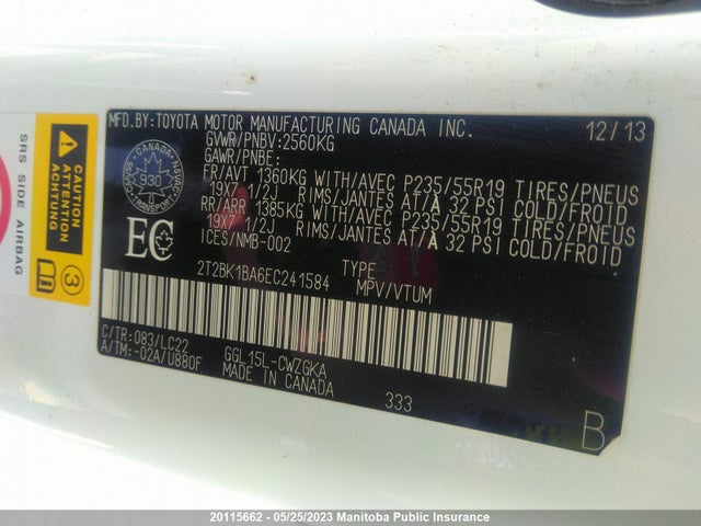 2T2BK1BA6EC241584 Lexus Rx350 
