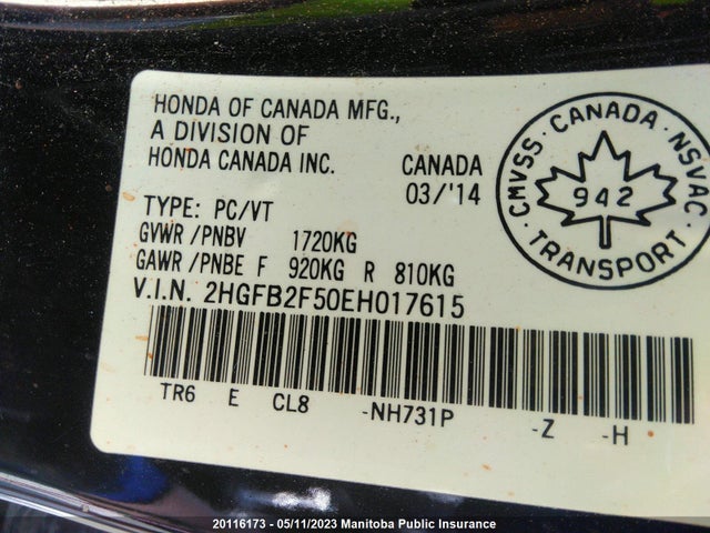 Honda CIVIC EX 2014 2HGFB2F50EH017615 Image 9