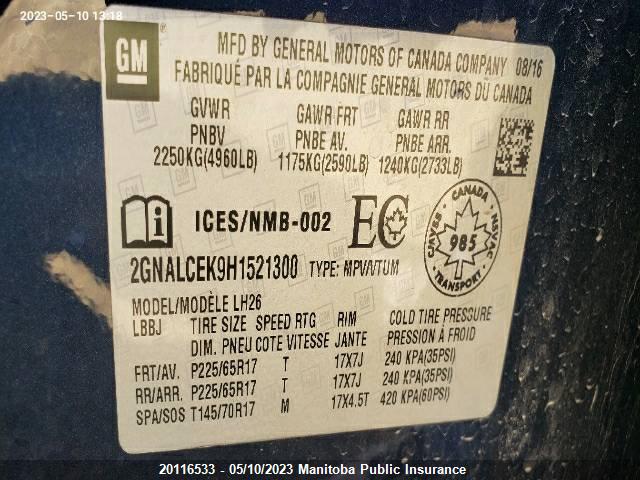 Chevrolet EQUINOX LT 2017 2GNALCEK9H1521300 Image 9
