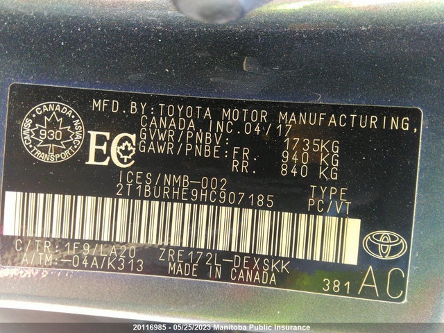 Toyota COROLLA CE 2017 2T1BURHE9HC907185 Image 10